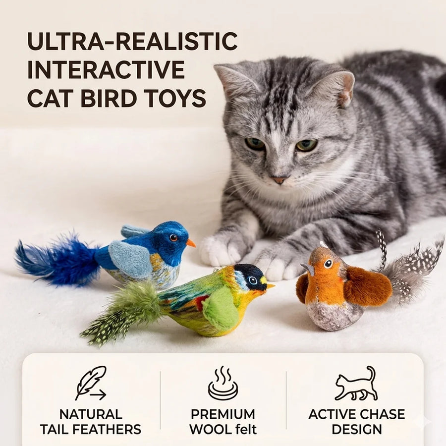 Interactive Bird Toys for Cats - Catnip Chasing Teaser Set