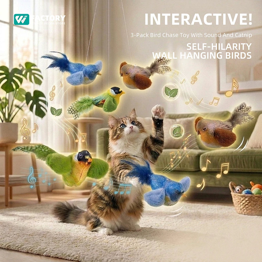 Interactive Bird Toys for Cats - Catnip Chasing Teaser Set