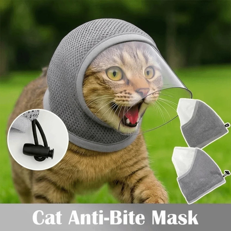 Cat Anti-Bite Grooming Mask - Adjustable Head Breathable Cover