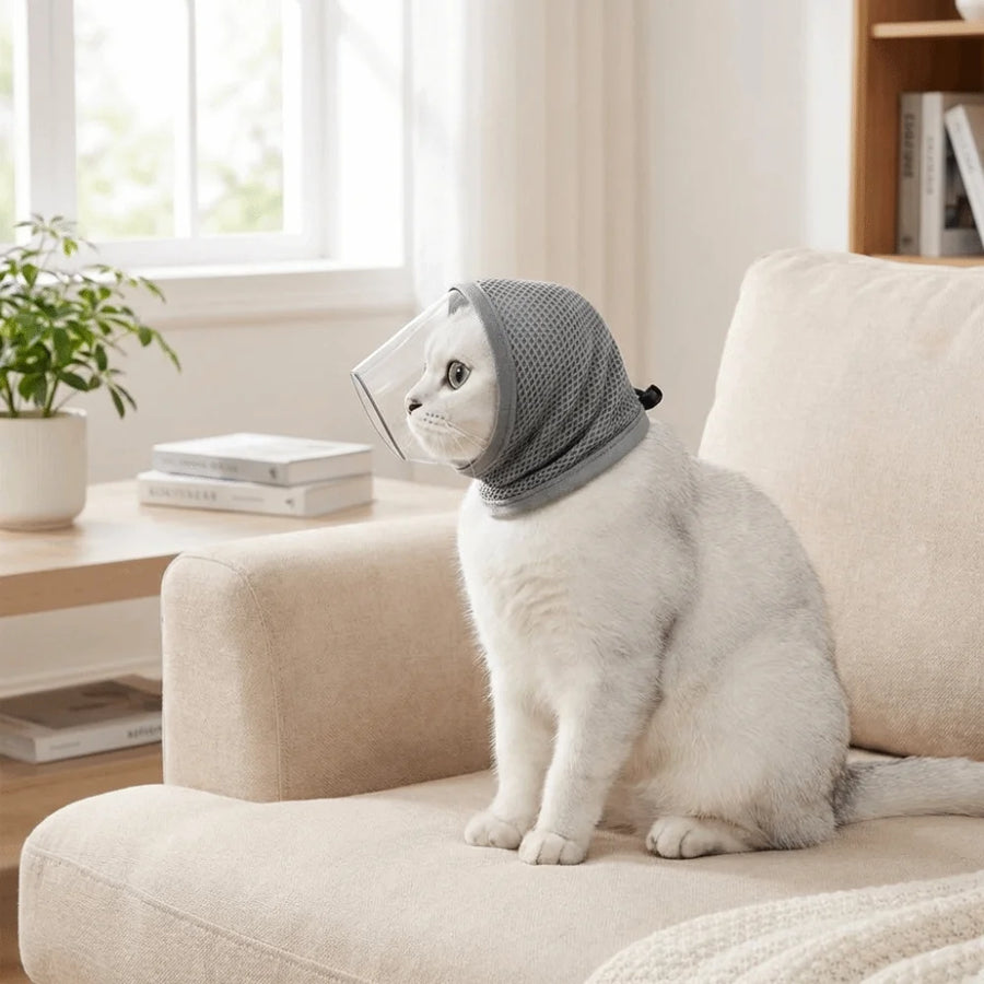Cat Anti-Bite Grooming Mask - Adjustable Head Breathable Cover